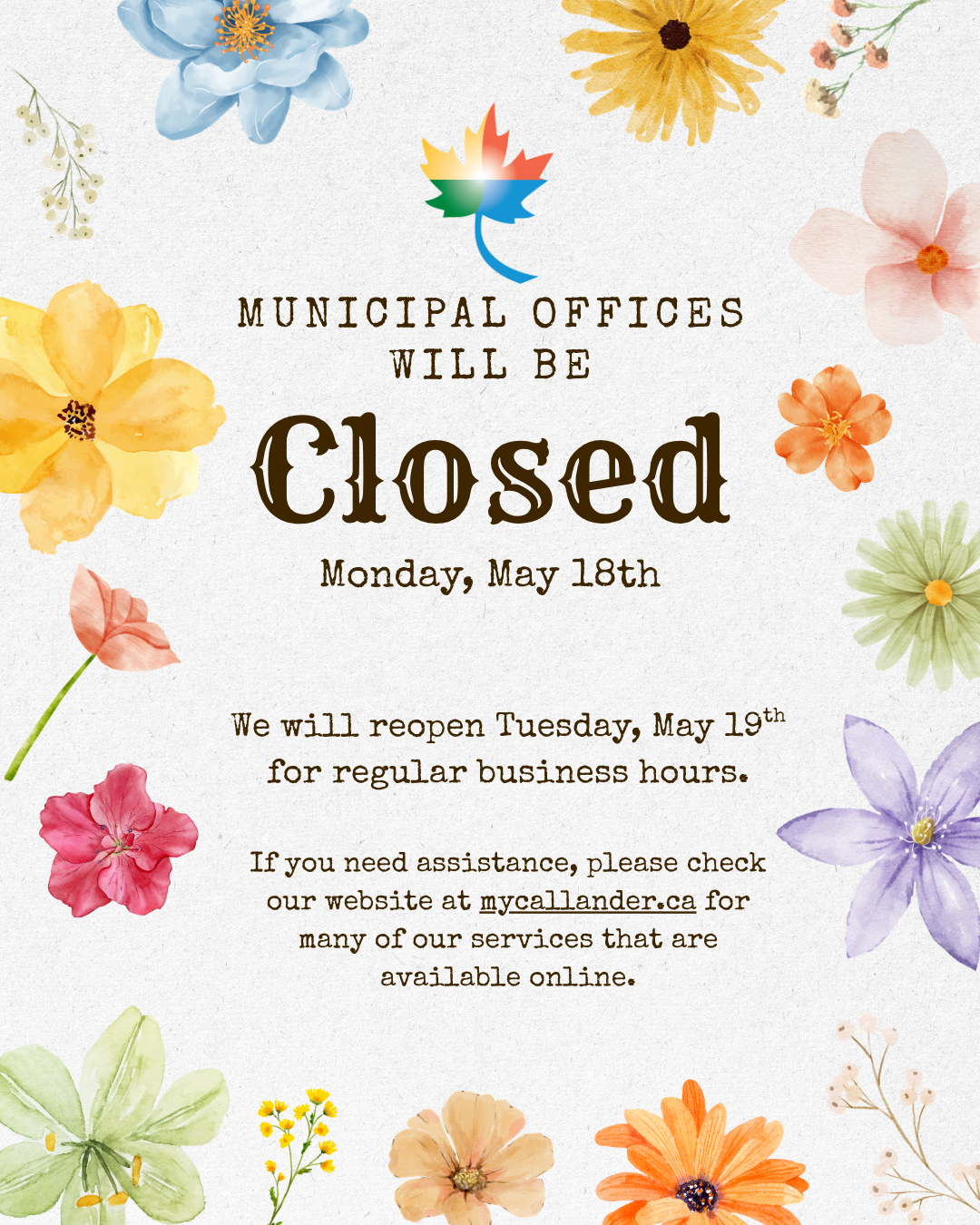 Municipal Offices Closed for Victoria Day